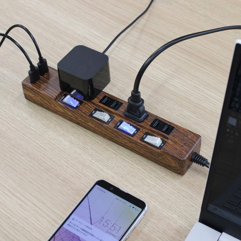 Amazon.co.jp: STYLED USB充電 木目調 電源タップ 2m AC